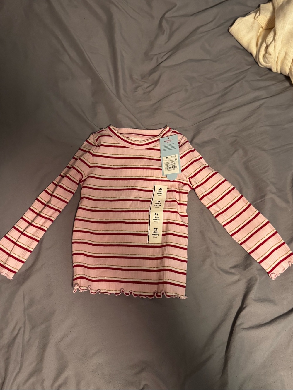 Cat and Jack Striped Long-Sleeve Ribbed Top in Pink & Red - Kids